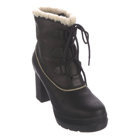 NEW SOREL Dacie The Meadow Lace Black High Heel Rubber Winter Boot - Picture 3 of 6